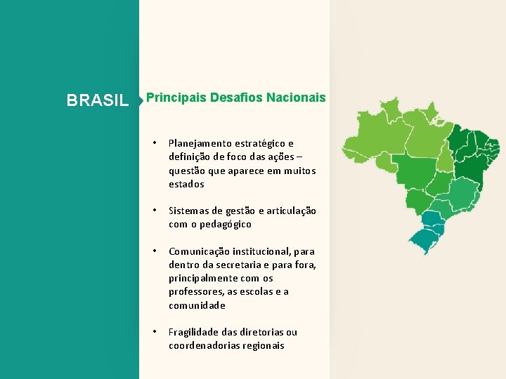 BRASIL Principais Desafios Nacionais • Planejamento estratégico e definição de foco das ações –