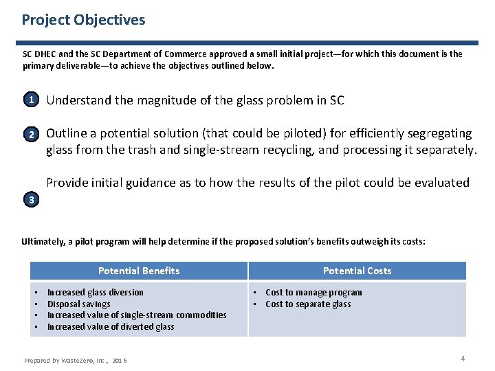 Project Objectives SC DHEC and the SC Department of Commerce approved a small initial