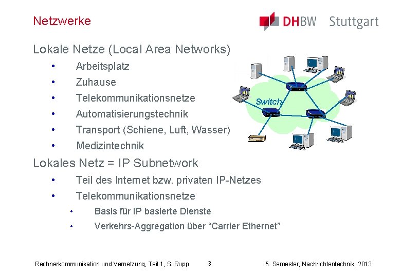 Netzwerke Lokale Netze (Local Area Networks) • Arbeitsplatz • Zuhause • Telekommunikationsnetze • Automatisierungstechnik