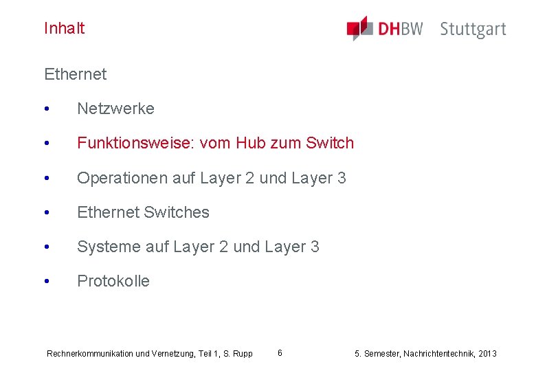 Inhalt Ethernet • Netzwerke • Funktionsweise: vom Hub zum Switch • Operationen auf Layer