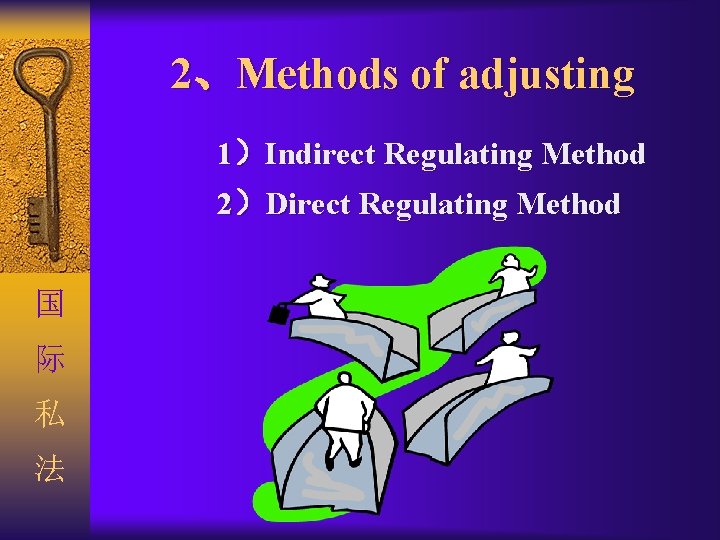 2、Methods of adjusting 1）Indirect Regulating Method 2）Direct Regulating Method 国 际 私 法 