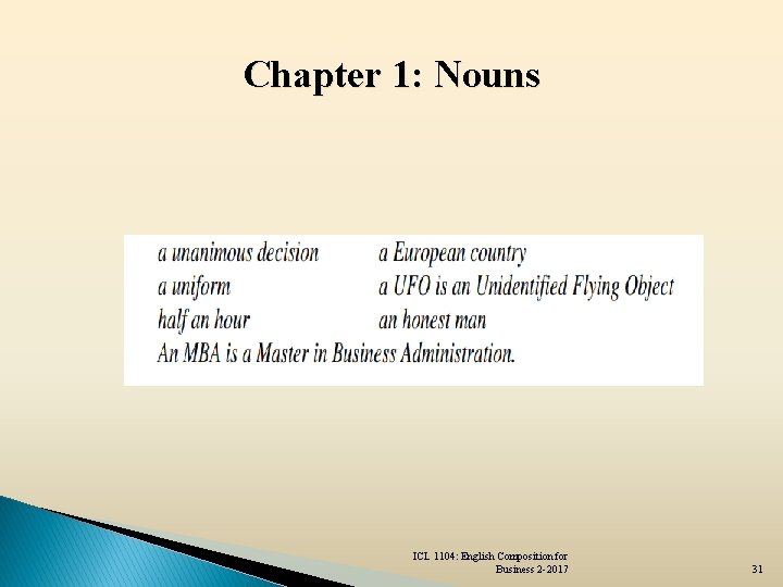 Chapter 1: Nouns ICL 1104: English Composition for Business 2 -2017 31 