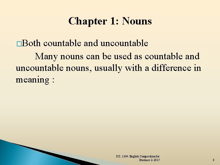 Chapter 1: Nouns �Both countable and uncountable Many nouns can be used as countable