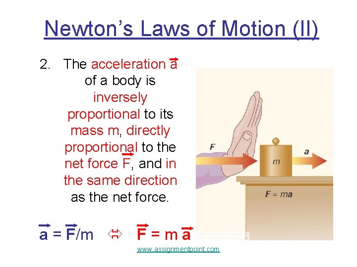 Newton’s Laws of Motion (II) 2. The acceleration a of a body is inversely