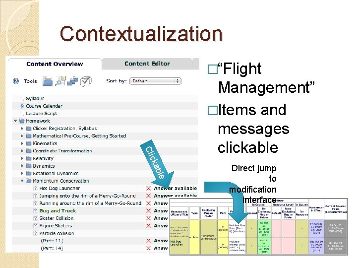 Contextualization �“Flight e bl cka Cli Management” �Items and messages clickable Direct jump to