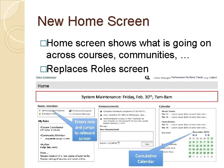 New Home Screen �Home screen shows what is going on across courses, communities, …