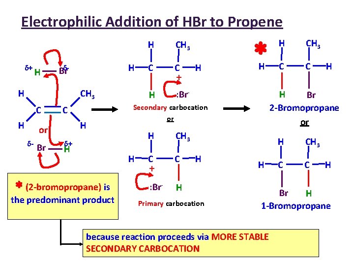 Electrophilic Addition of HBr to Propene δ+ H H δBr H CH 3 C