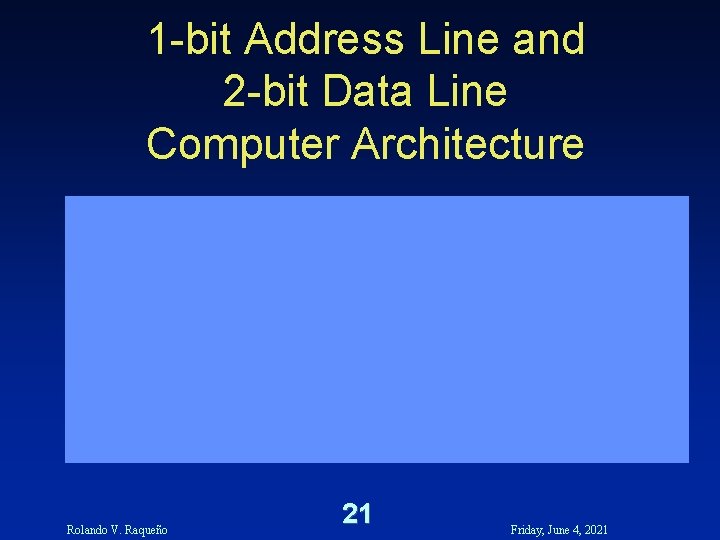1 -bit Address Line and 2 -bit Data Line Computer Architecture Rolando V. Raqueño 1 -bit Address Line and 2 -bit Data Line Computer Architecture Rolando V. Raqueño