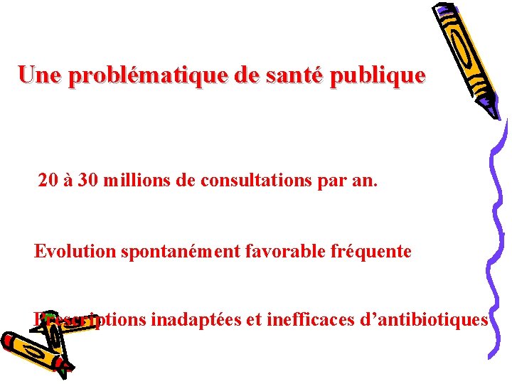 Une problématique de santé publique - 20 à 30 millions de consultations par an.