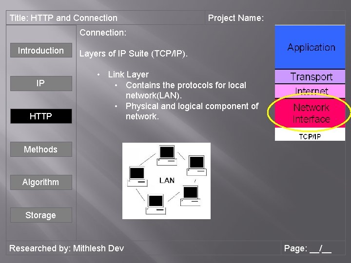 Title: HTTP and Connection Project Name: Connection: Introduction IP HTTP Layers of IP Suite