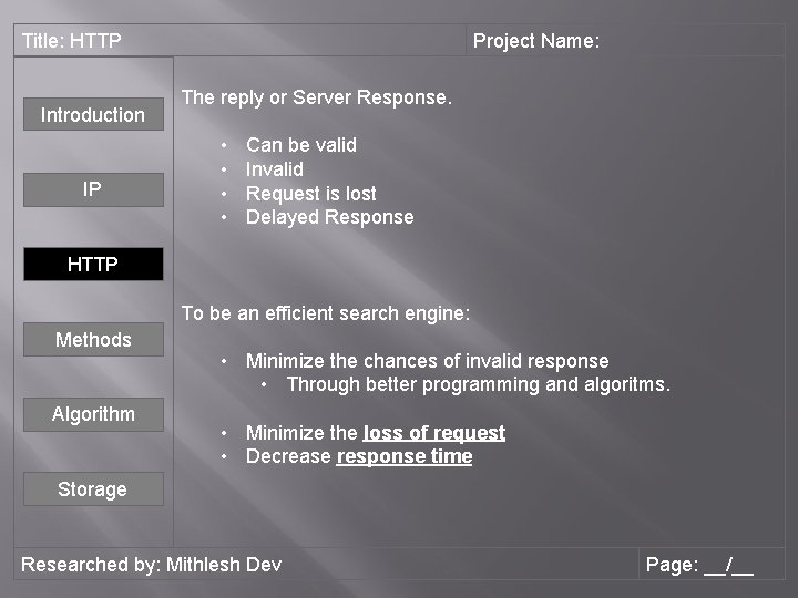 Title: HTTP Introduction IP Project Name: The reply or Server Response. • • Can