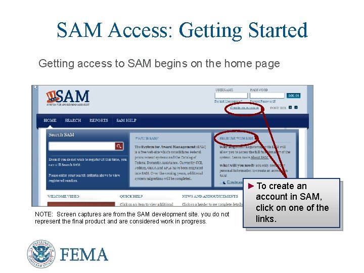 SAM Access: Getting Started Getting access to SAM begins on the home page NOTE: