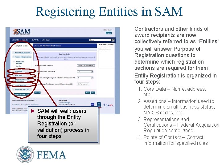 Registering Entities in SAM Contractors and other kinds of award recipients are now collectively