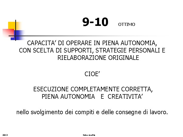 9 -10 OTTIMO CAPACITA’ DI OPERARE IN PIENA AUTONOMIA, CON SCELTA DI SUPPORTI, STRATEGIE
