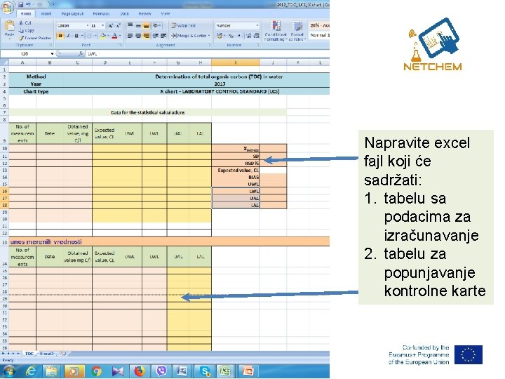 Napravite excel fajl koji će sadržati: 1. tabelu sa podacima za izračunavanje 2. tabelu