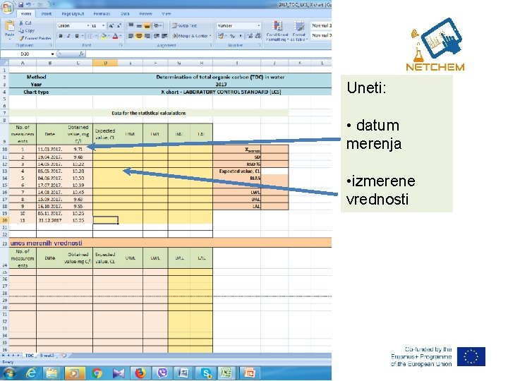 Uneti: • datum merenja • izmerene vrednosti 