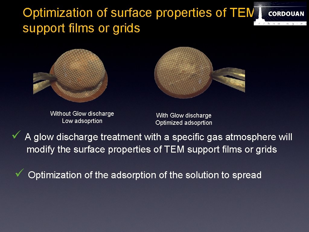 Optimization of surface properties of TEM support films or grids Without Glow discharge Low