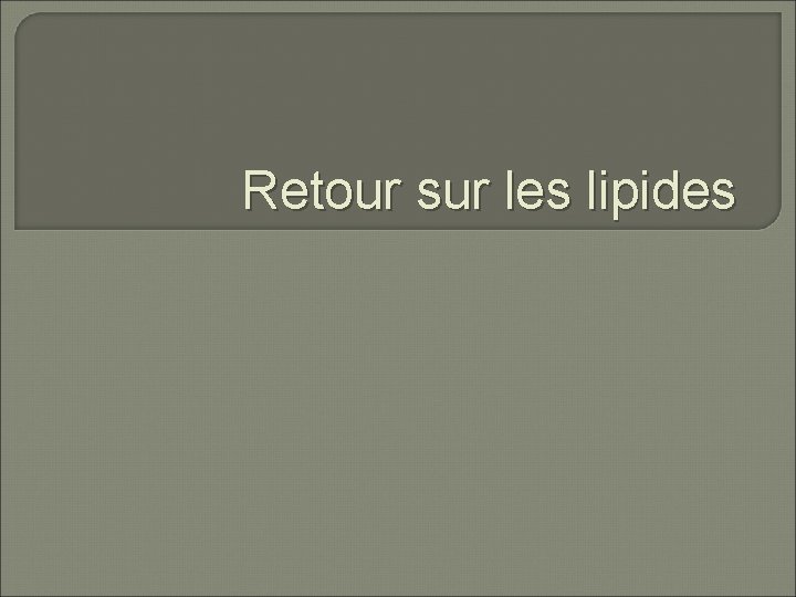 Retour sur les lipides 