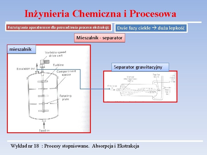 Inżynieria Chemiczna i Procesowa Rozwiązania aparaturowe dla prowadzenia procesu ekstrakcji: Dwie fazy ciekłe duża