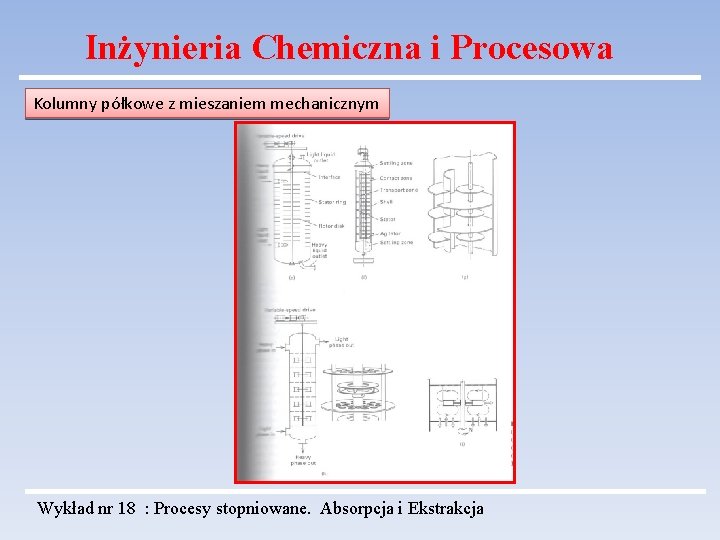 Inżynieria Chemiczna i Procesowa Kolumny półkowe z mieszaniem mechanicznym Wykład nr 18 : Procesy