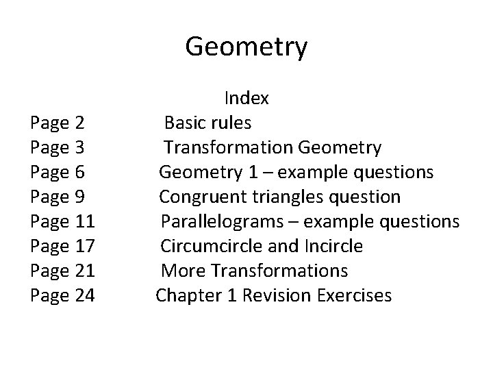 Geometry Page 2 Page 3 Page 6 Page 9 Page 11 Page 17 Page