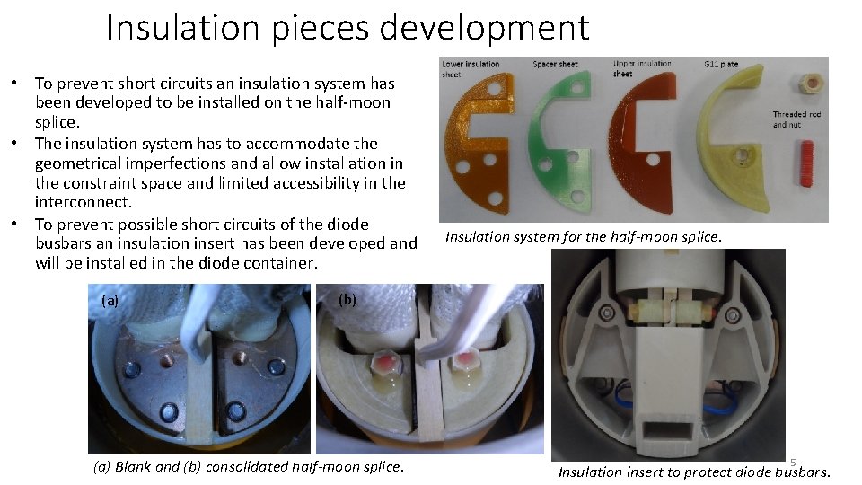 Insulation pieces development • To prevent short circuits an insulation system has been developed Insulation pieces development • To prevent short circuits an insulation system has been developed