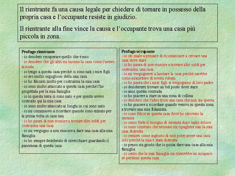 Il rientrante fa una causa legale per chiedere di tornare in possesso della propria