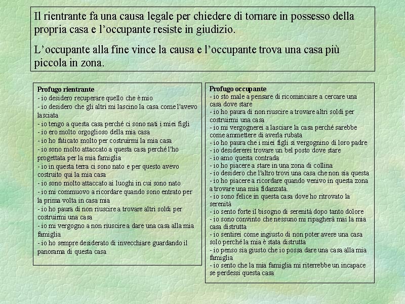 Il rientrante fa una causa legale per chiedere di tornare in possesso della propria