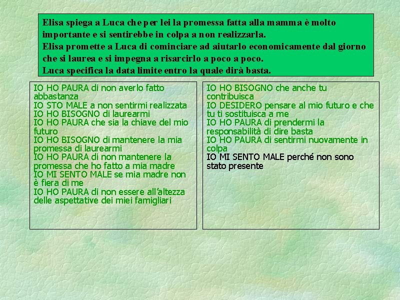 Elisa spiega a Luca che per lei la promessa fatta alla mamma è molto