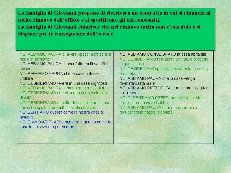 La famiglia di Giovanni propone di riscrivere un contratto in cui si rinuncia al