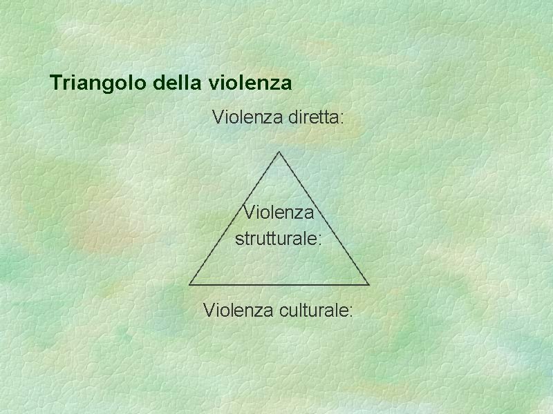 Triangolo della violenza Violenza diretta: Violenza strutturale: Violenza culturale: 