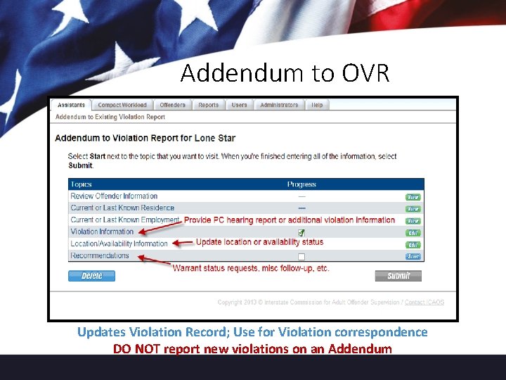 Addendum to OVR Updates Violation Record; Use for Violation correspondence DO NOT report new