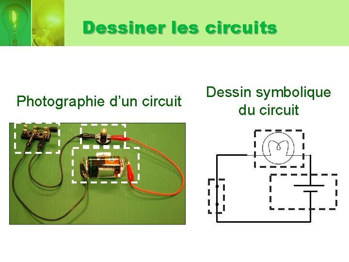 Dessiner les circuits Photographie d’un circuit Dessin symbolique du circuit 