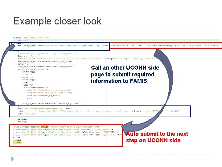 Example closer look Call an other UCONN side page to submit required information to