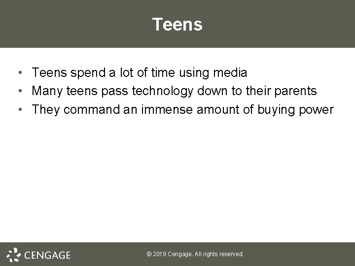 Teens • Teens spend a lot of time using media • Many teens pass