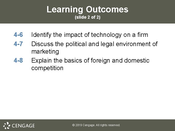 Learning Outcomes (slide 2 of 2) 4 -6 4 -7 4 -8 Identify the