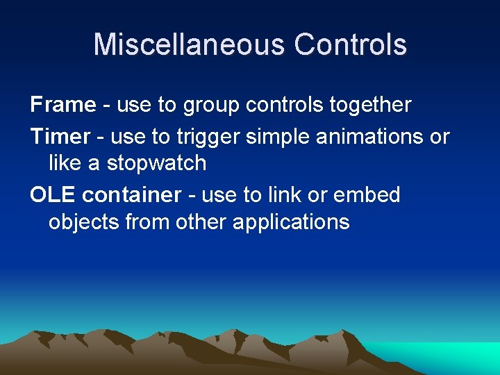 TOOLBOX The Toolbox Intrinsic Controls always included in