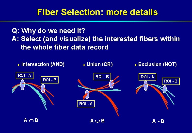Fiber Selection: more details Q: Why do we need it? A: Select (and visualize) Fiber Selection: more details Q: Why do we need it? A: Select (and visualize)