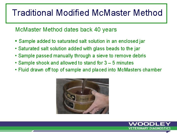 Traditional Modified Mc. Master Method dates back 40 years • Sample added to saturated