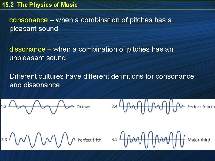 15. 2 The Physics of Music consonance – when a combination of pitches has