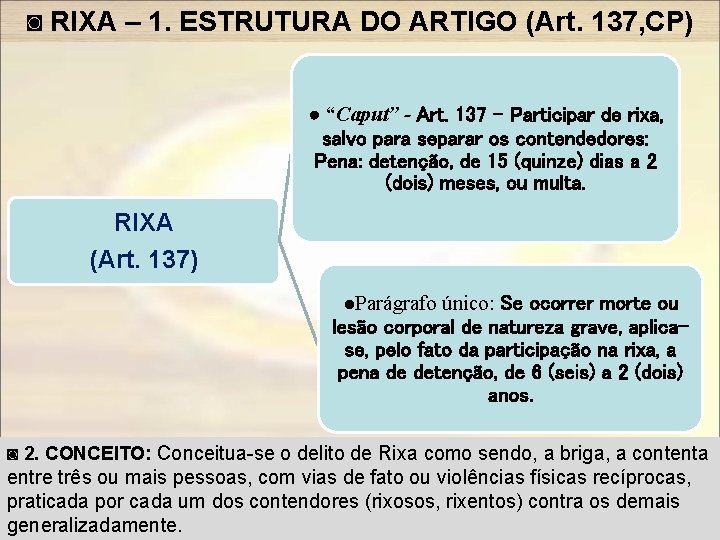 ◙ RIXA – 1. ESTRUTURA DO ARTIGO (Art. 137, CP) ● “Caput” - Art.