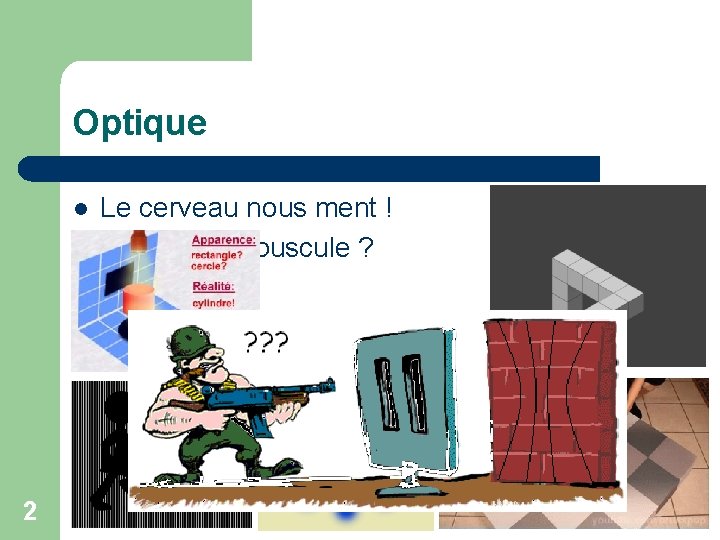 Optique l l 2 Le cerveau nous ment ! Onde ou corpuscule ? 