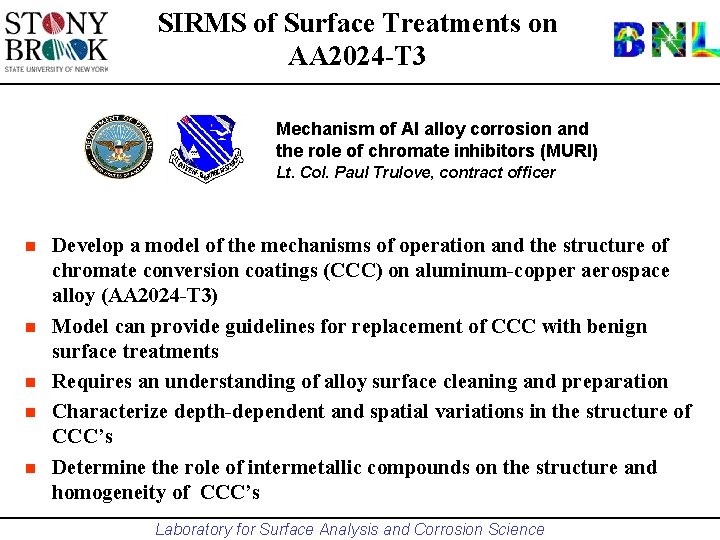 SIRMS of Surface Treatments on AA 2024 -T 3 Mechanism of Al alloy corrosion