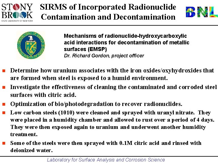 SIRMS of Incorporated Radionuclide Contamination and Decontamination Mechanisms of radionuclide-hydroxycarboxylic acid interactions for decontamination