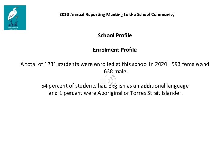 2020 Annual Reporting Meeting to the School Community School Profile Enrolment Profile A total