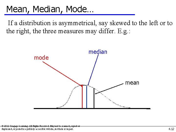 Mean, Median, Mode… If a distribution is asymmetrical, say skewed to the left or
