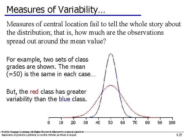 Measures of Variability… Measures of central location fail to tell the whole story about