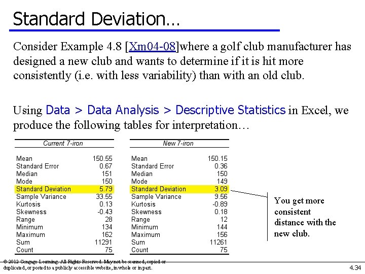 Standard Deviation… Consider Example 4. 8 [Xm 04 -08]where a golf club manufacturer has