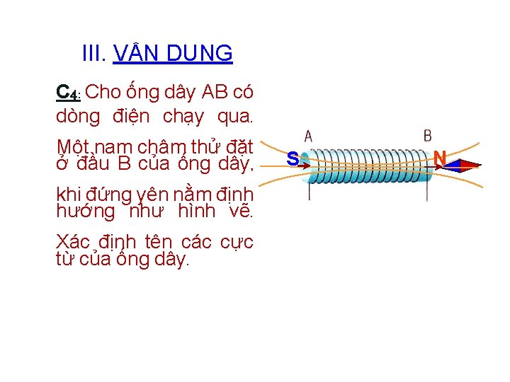 III. VẬN DỤNG C 4: Cho ống dây AB có dòng điện chạy qua.