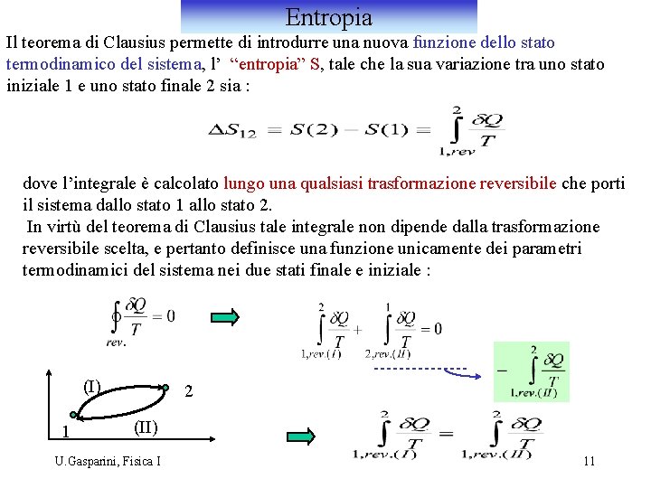 Entropia Il teorema di Clausius permette di introdurre una nuova funzione dello stato termodinamico